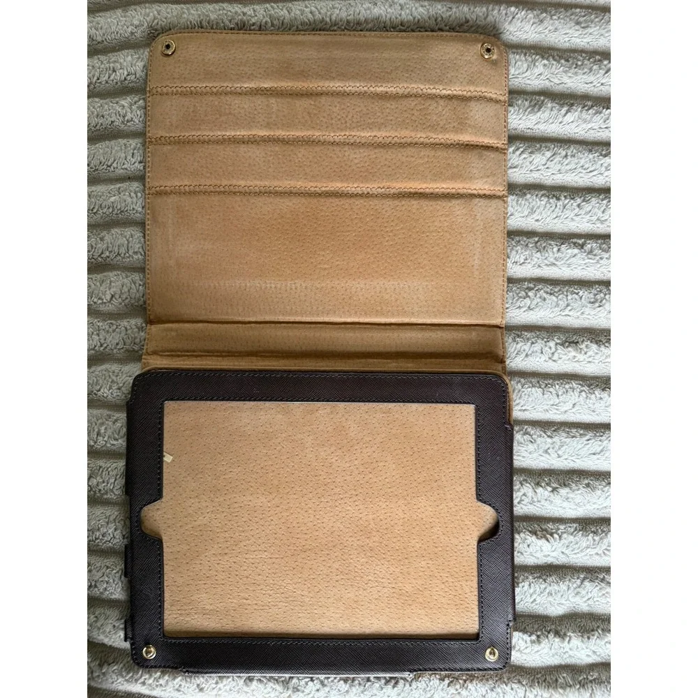 Tory Burch Leopard Print iPad Case Saffiano Leather Tech Accessory Tan Brown‎